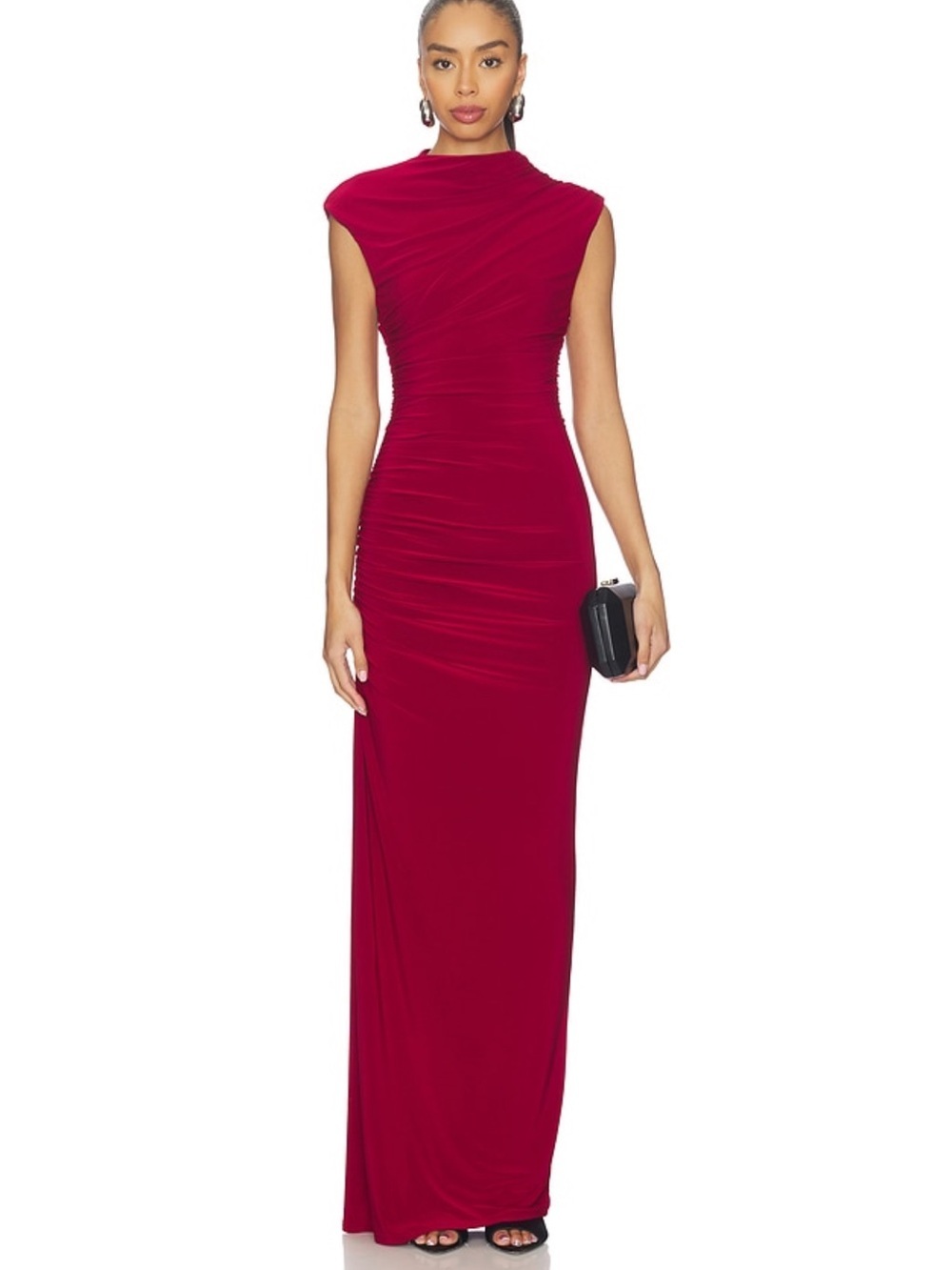 Lovers and Friends Rowyn Gown Dark Red Ruched Cap-Evening dress XXS